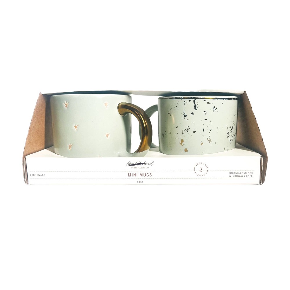 Hearth & Hand Magnolia Mini Mugs Stoneware Speckled Light Green 2pc Set